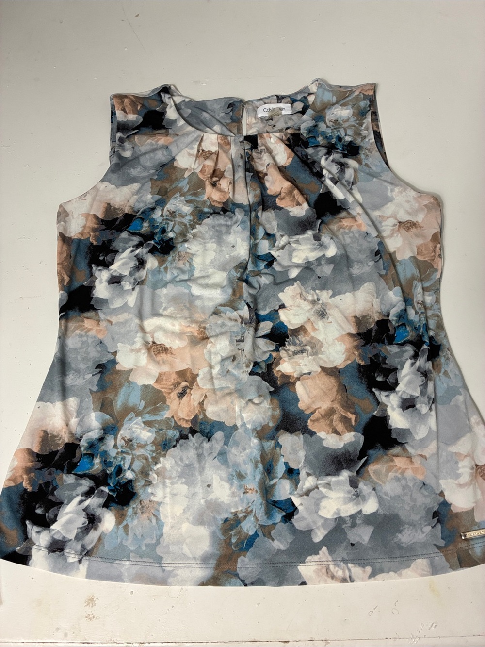 Calvin Klein Large Muted Colors Floral Sleeveless Formal Tank Top